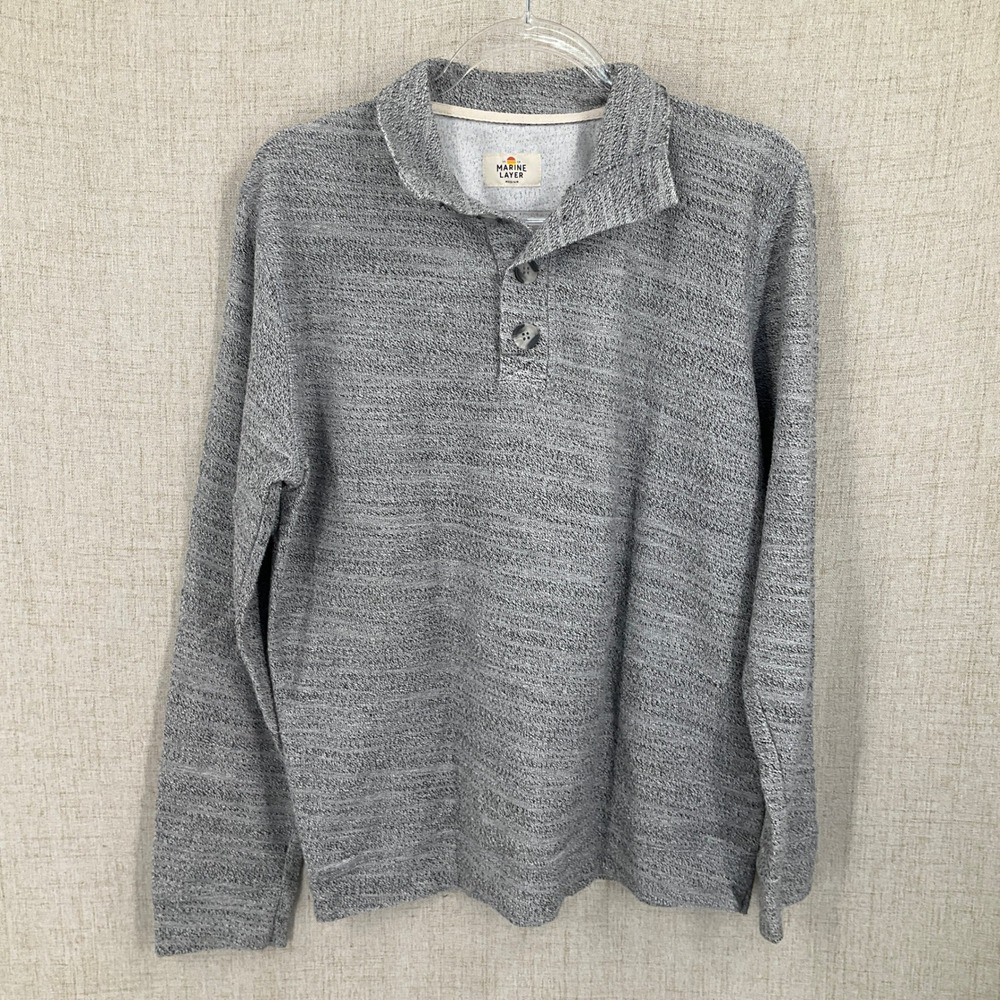 Marine Layer Henley Pullover Mens Medium Grey Cotton Blend Space Dye Long Sleeve